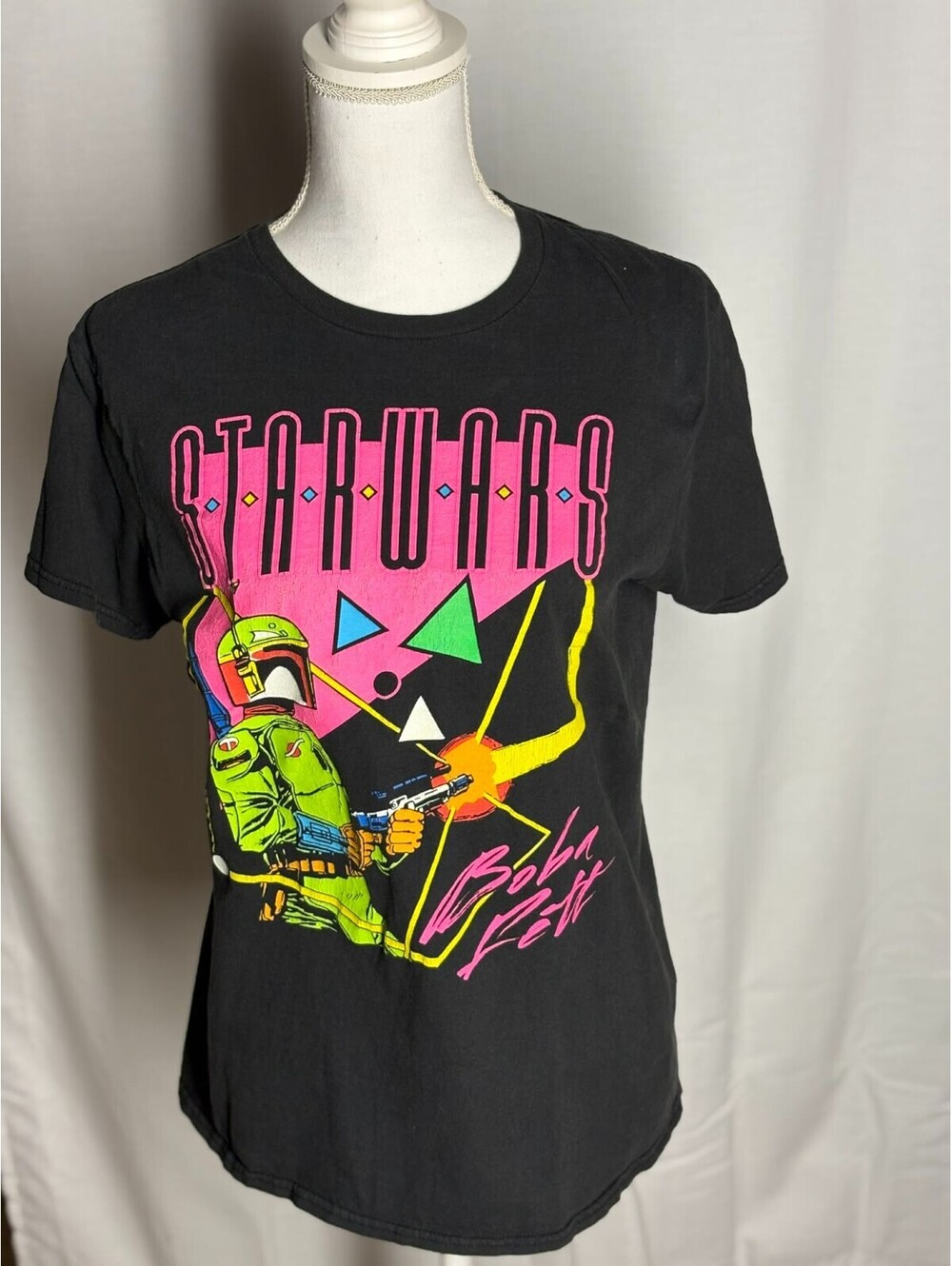 Star Wars T-Shirt - Boba Fett Back & Neon Colors Hot Pink Logo Medium Cotton